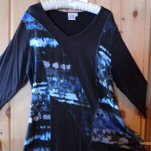 Parsley & Sage Wm's XL Long Sleeve Tunic Artsy Bold Watery Blues/Blk Color Patch